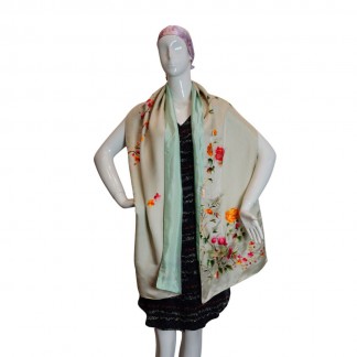 Silk scarf hand-embroidered with "Bamboo and plum/apricot blossom" 40*200 cm